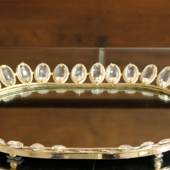 Cod 998 - Bandeja Luxo Ouro Cristais - 39 x 17 cm Oval