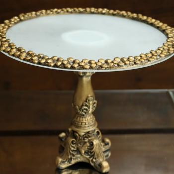 Cod 1115 - Boleira Italiana Dourada Envelhecida - Red. 35 cm Ø - Pé 27 cm