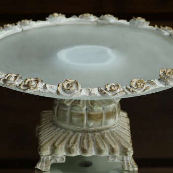 Cod 619 - Boleira Branca Provençal Flores - Red. 32 cm Ø - Pé 15 cm