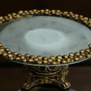 Cod 1113 - Boleira Italiana Dourada Envelhecida - Red. 25 cm Ø - Pé 12 cm