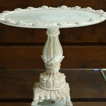 Cod 621 - Boleira Branca Provençal Flores - Red. 38 cm Ø - Pé 30 cm