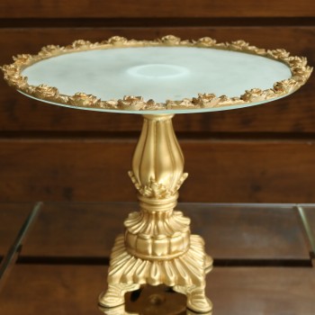 Cod 995 - Boleira Dourada Flores - Red. 40 cm Ø - Pé 30 cm