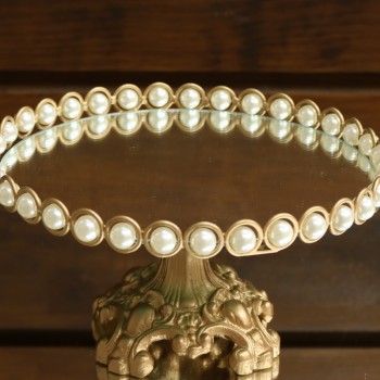 Cod 542 - Doceira Dourada Perolas - Redonda 25 cm Ø - Pé 15 cm