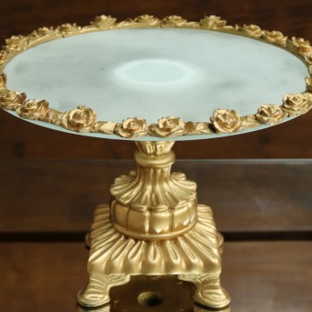 Cod 994 - Boleira Dourada Flores - Red. 35 cm Ø - Pé 20 cm