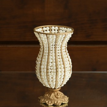 Cod 427 - Mini Ânfora Dourada Perolas - 24 cm